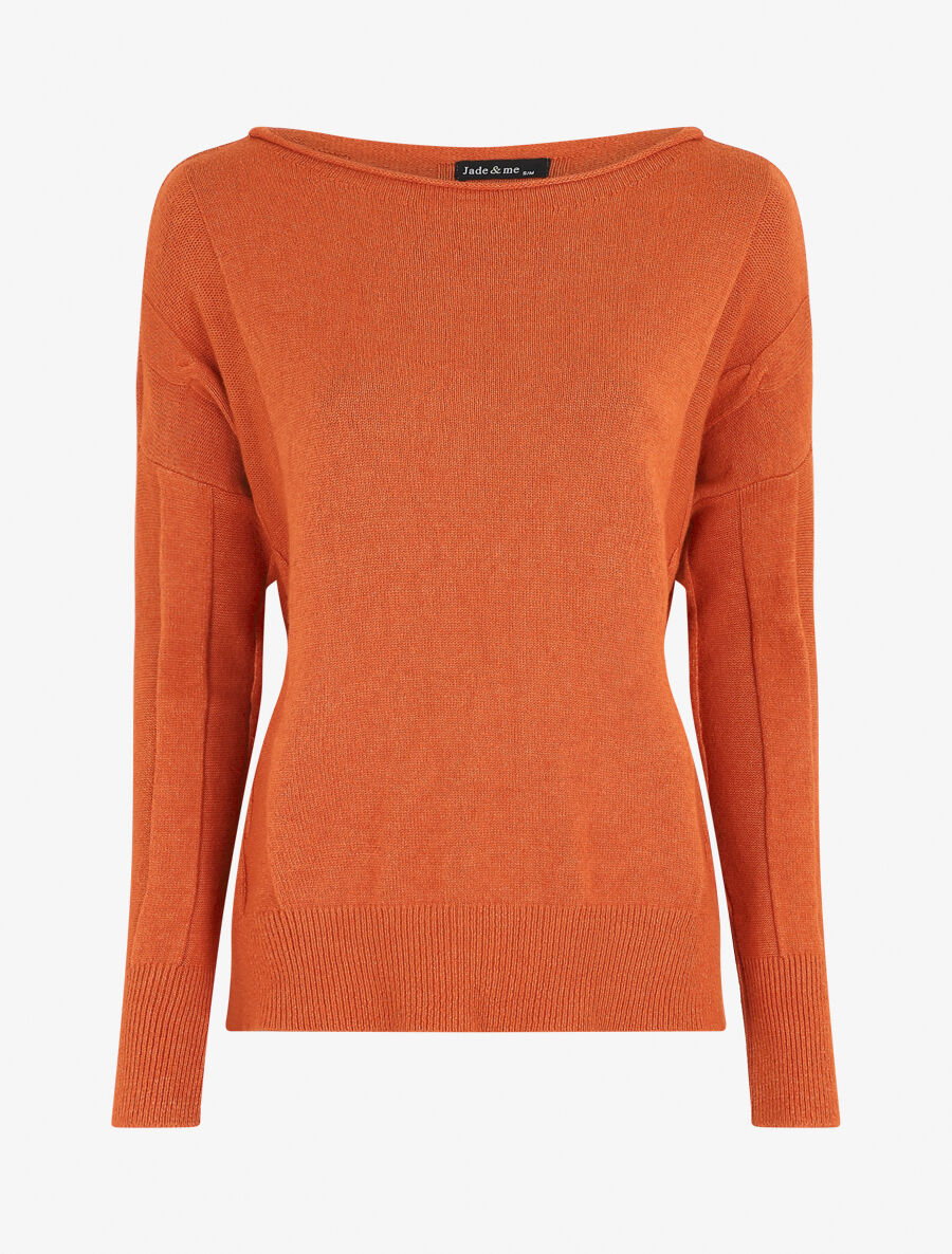 Pull ample côtelé col bateau - Orange - 1