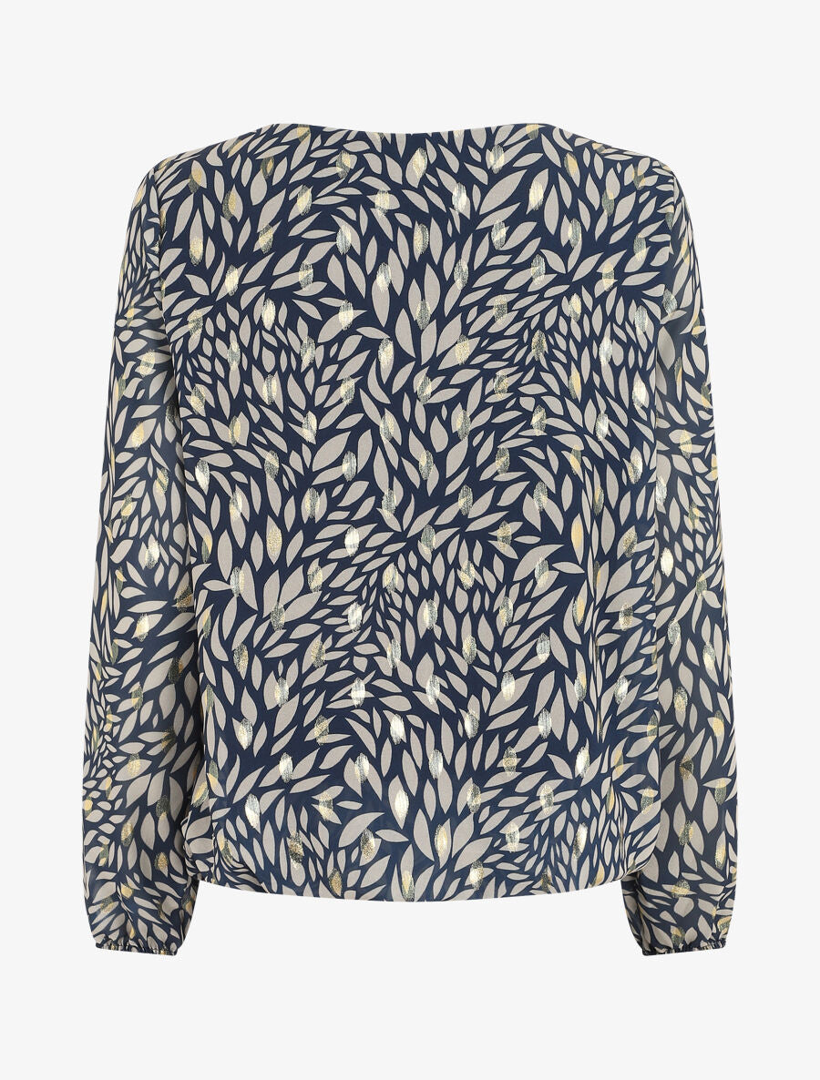 Blouse ample en voile imprimé feuilles irisées - Marine - 2