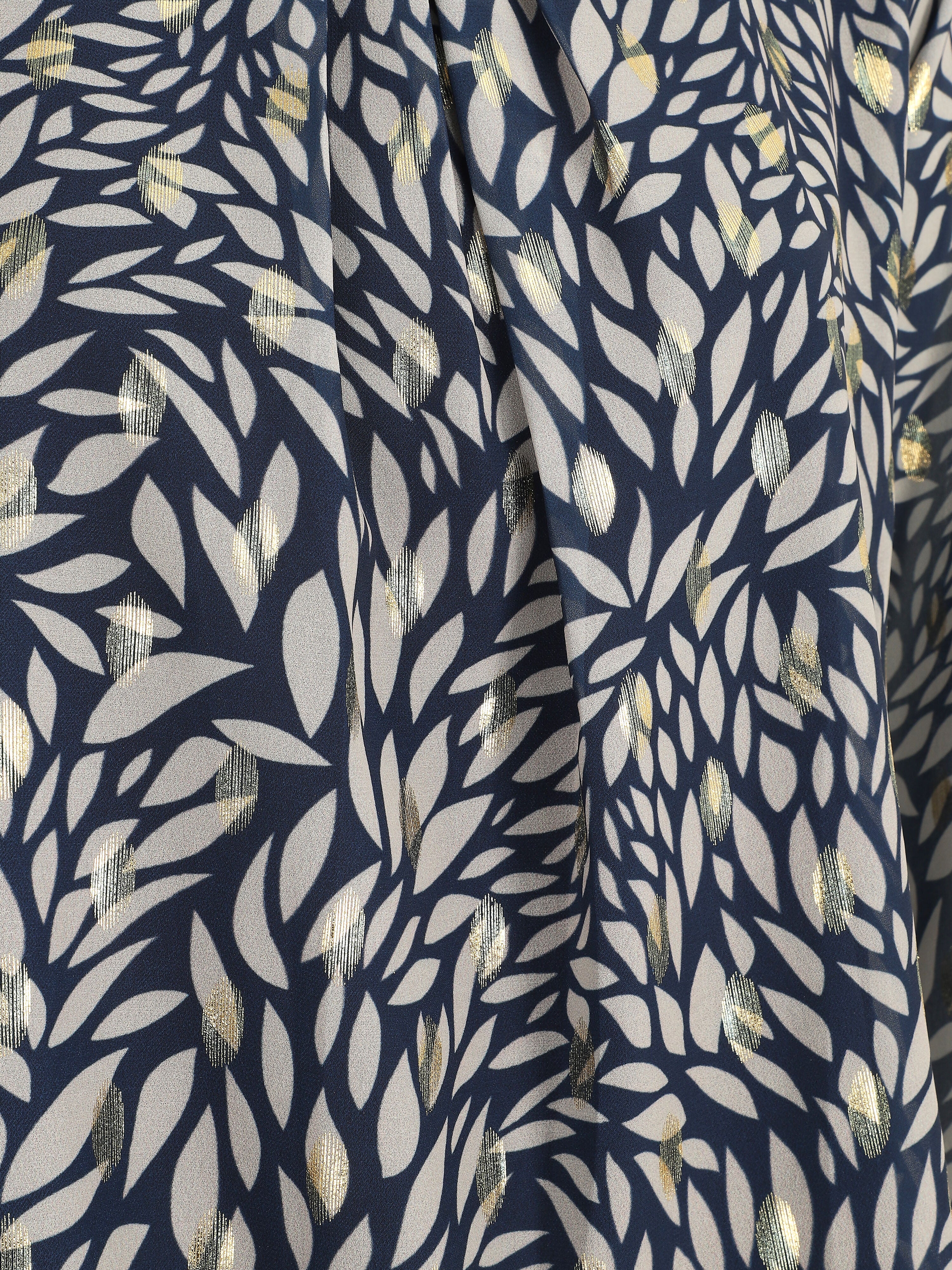 Blouse ample en voile imprimé feuilles irisées - Marine - 3