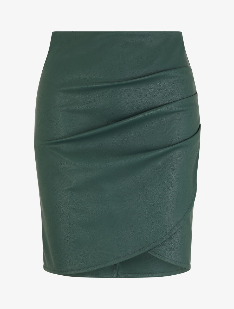 Jupe effet drapé en simili - Vert bouteille - 1