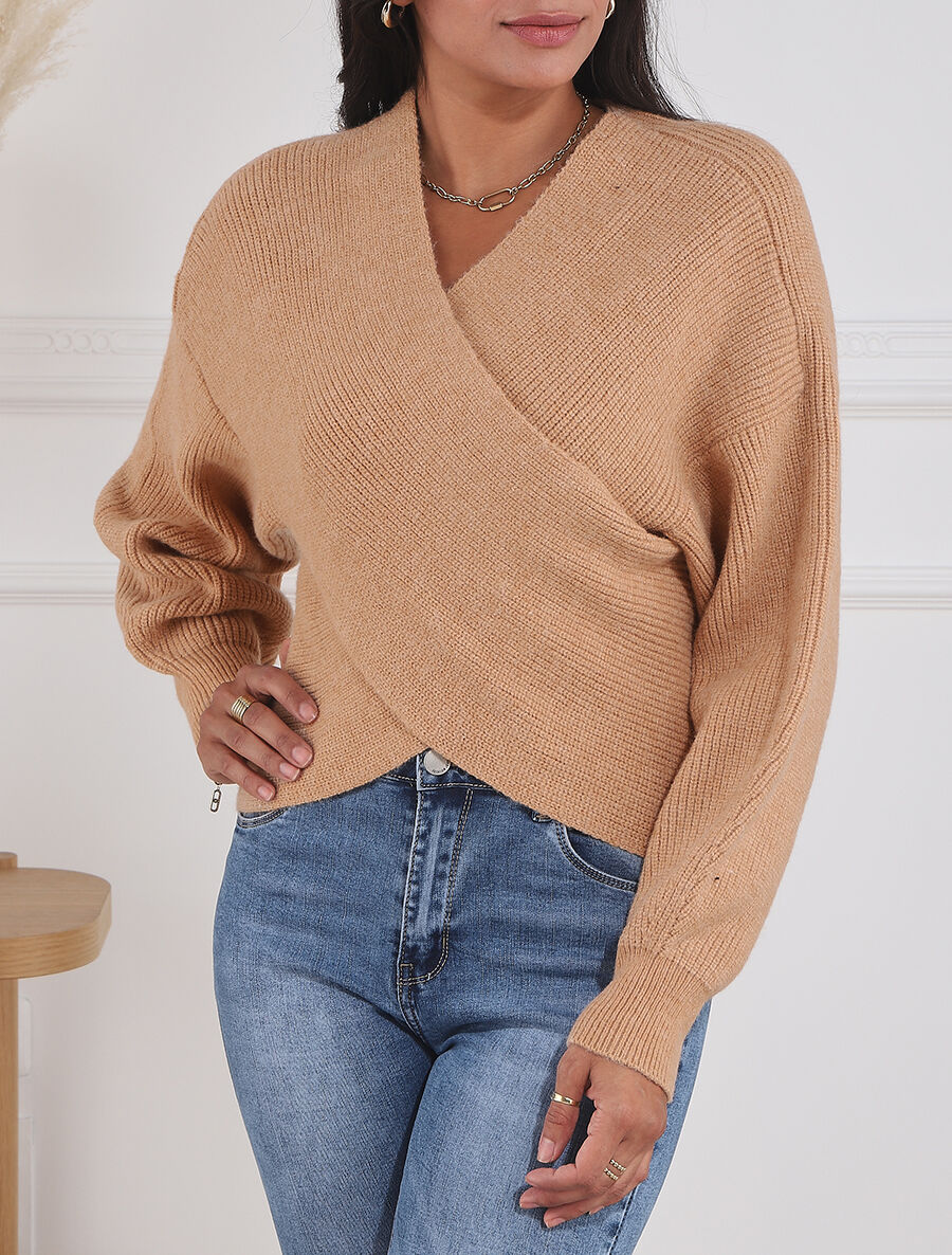 Pull uni col cache-coeur et bas asymétrique - Camel - 4