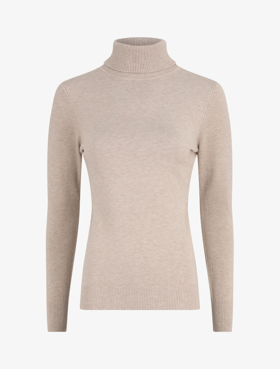 Pull uni à col roulé - Beige - 1