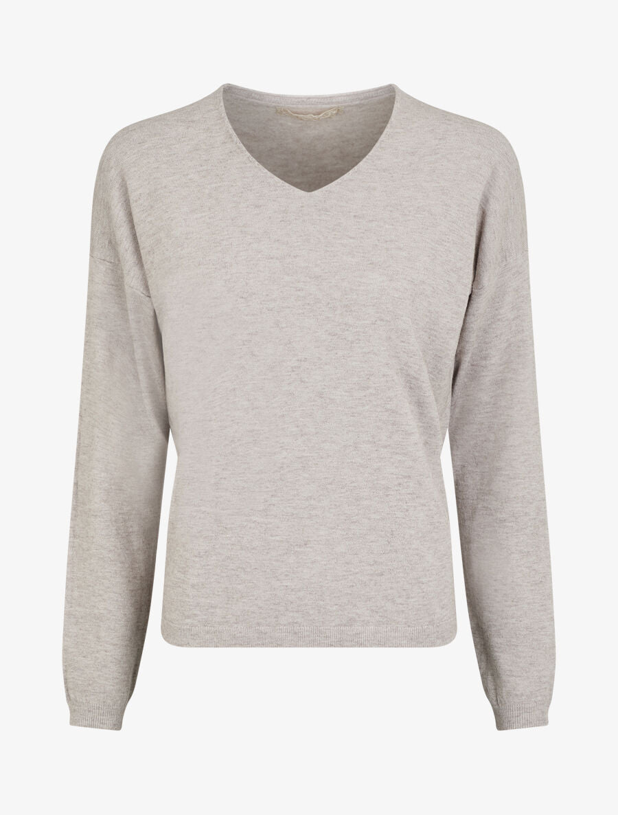 Pull fin uni à col V - Taupe - 1