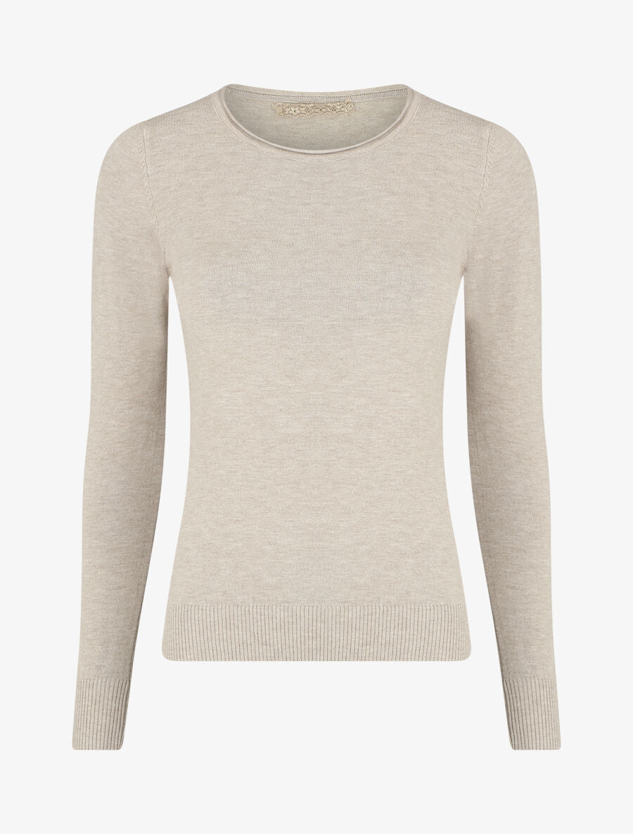 Pull fin uni ajusté - Beige - 1