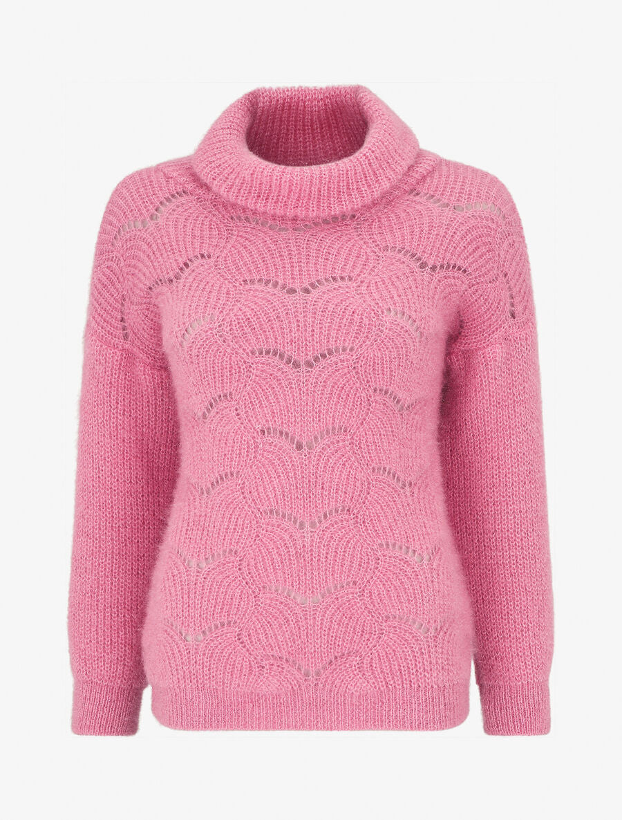 Pull duveteux à col roulé - Rose - 5