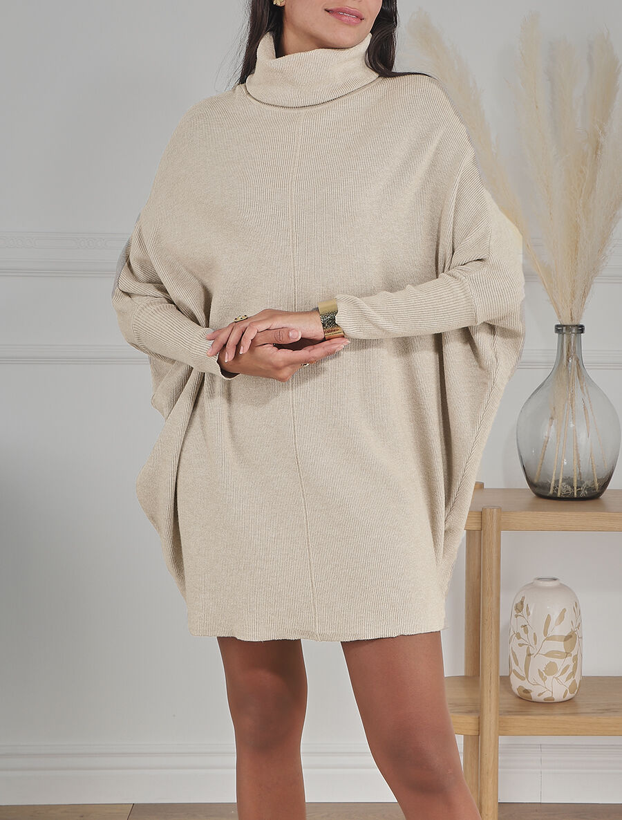 Pull col roulé oversize - Beige - 4