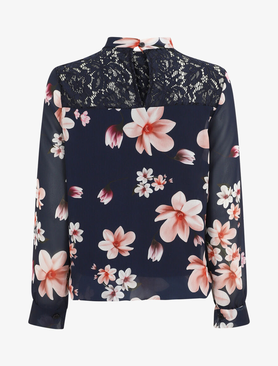 Top fleuri en dentelle - Marine - 2