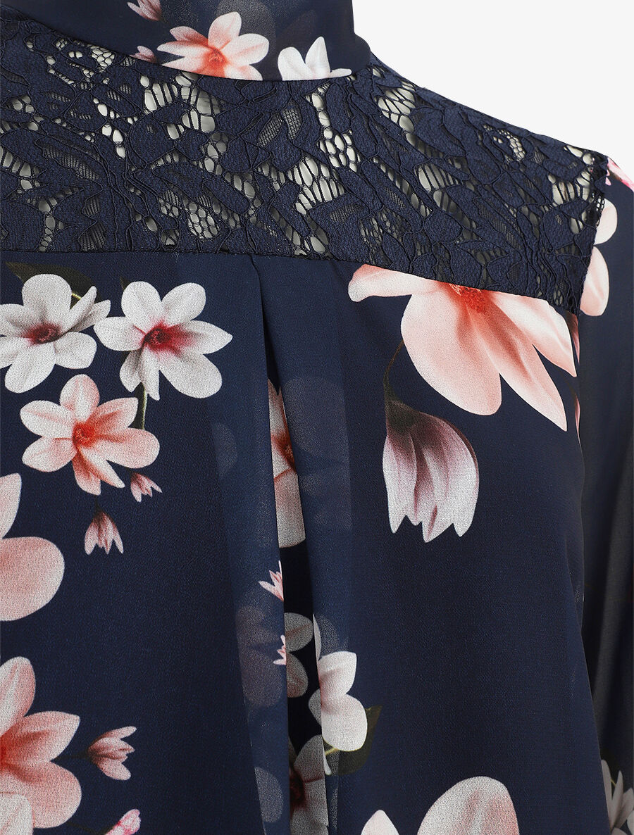 Top fleuri en dentelle - Marine - 3