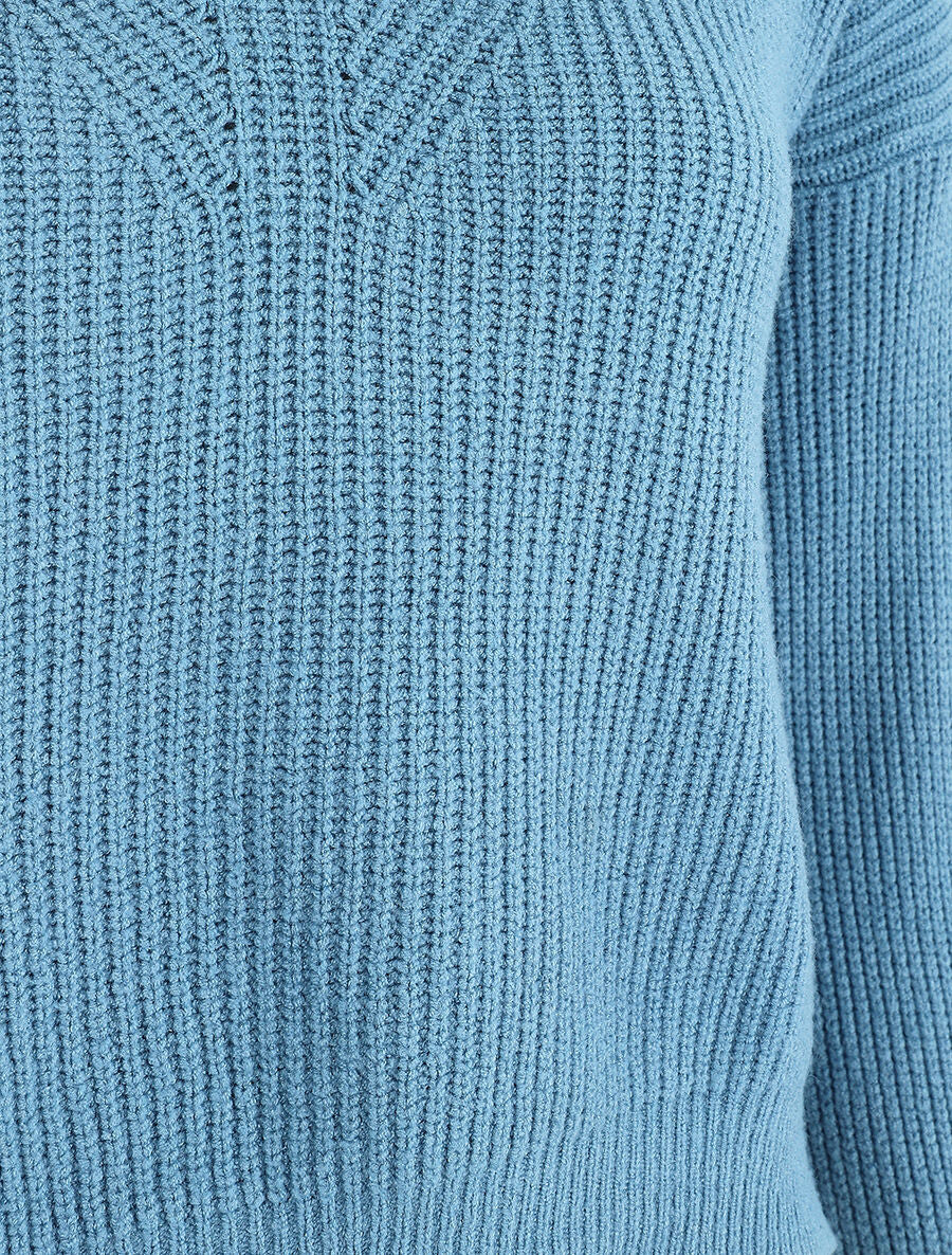 Crop pull asymétrique à col V - Bleu clair - 3