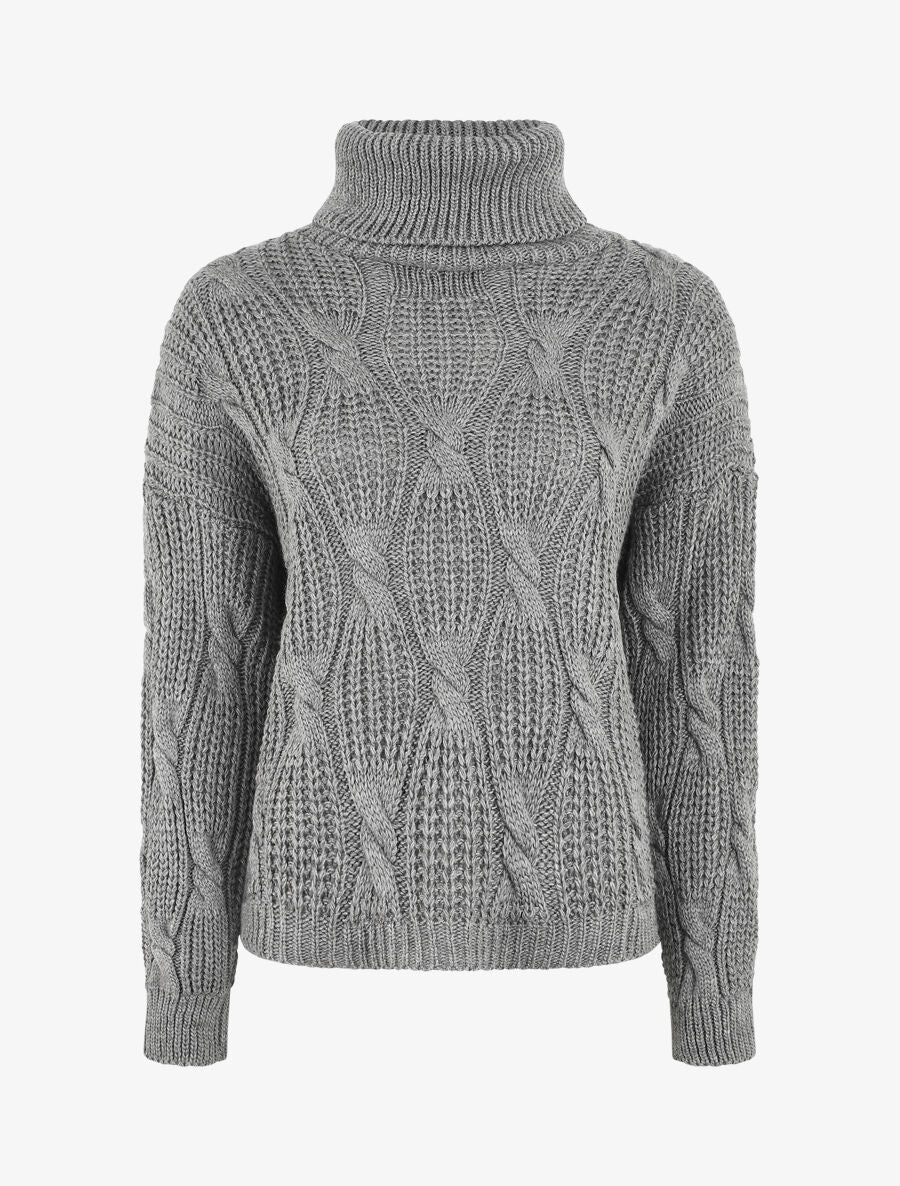 Pull en maille à col roulé - Gris - 5
