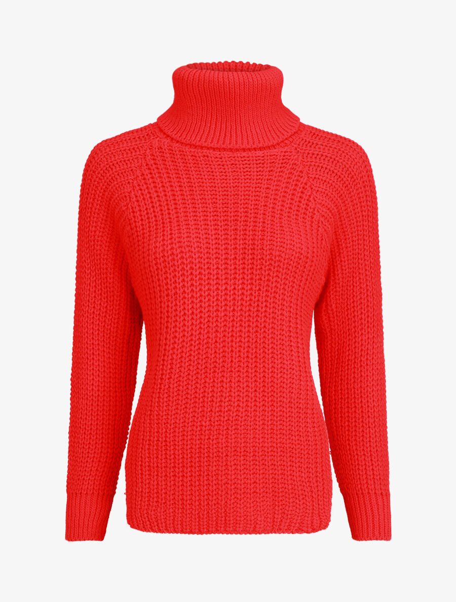 Pull en maille uni à col roulé - Rouge - 1