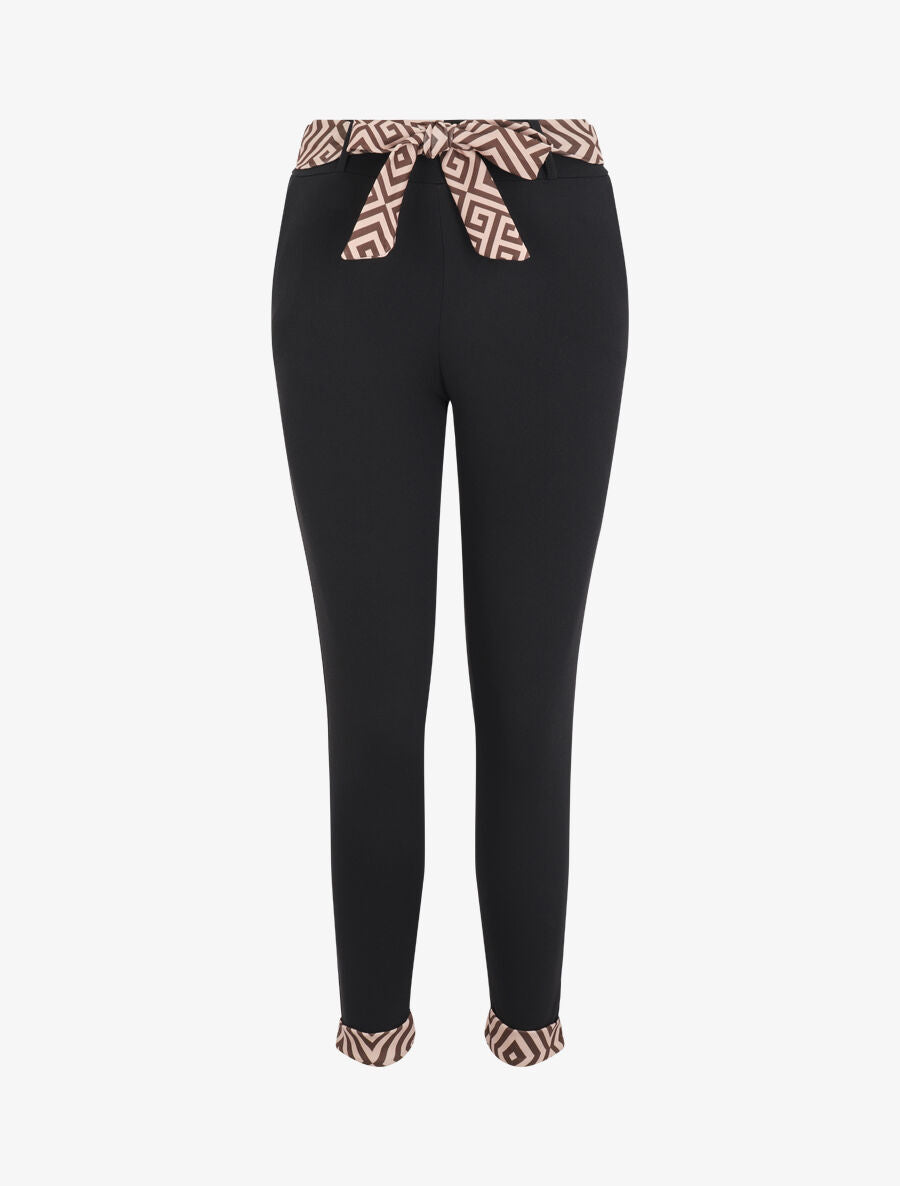 Pantalon à bords à revers imprimé géométrique - Beige - 1