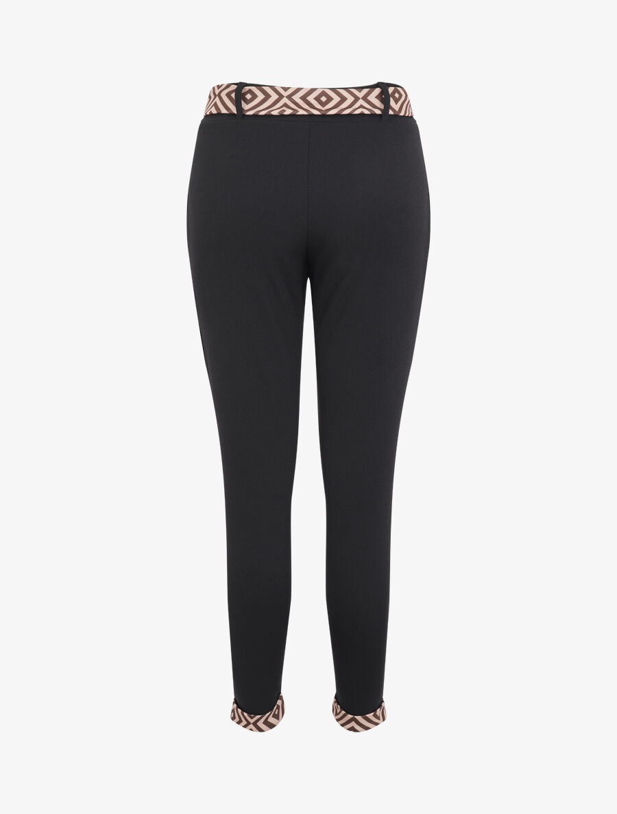 Pantalon à bords à revers imprimé géométrique - Beige - 2