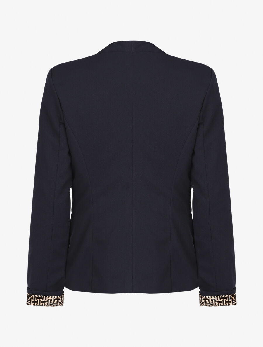 Blazer uni à revers imprimé grec - Marine - 2