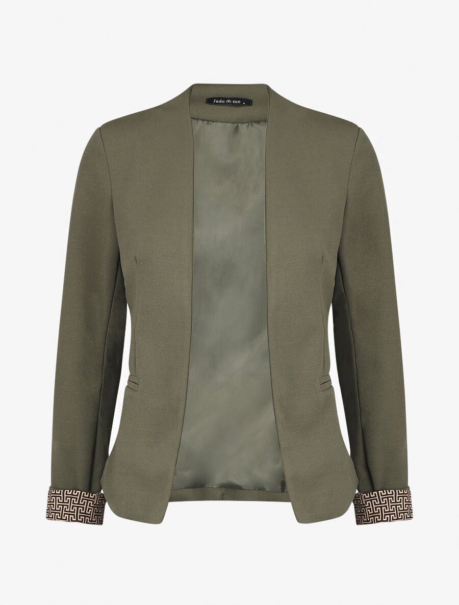 Blazer uni à revers imprimé grec - Kaki - 5