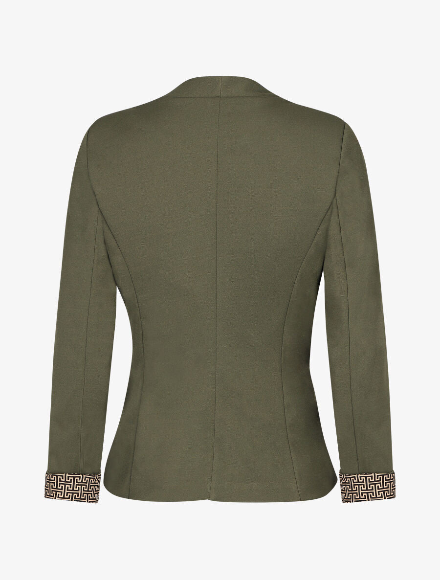 Blazer uni à revers imprimé grec - Kaki - 2