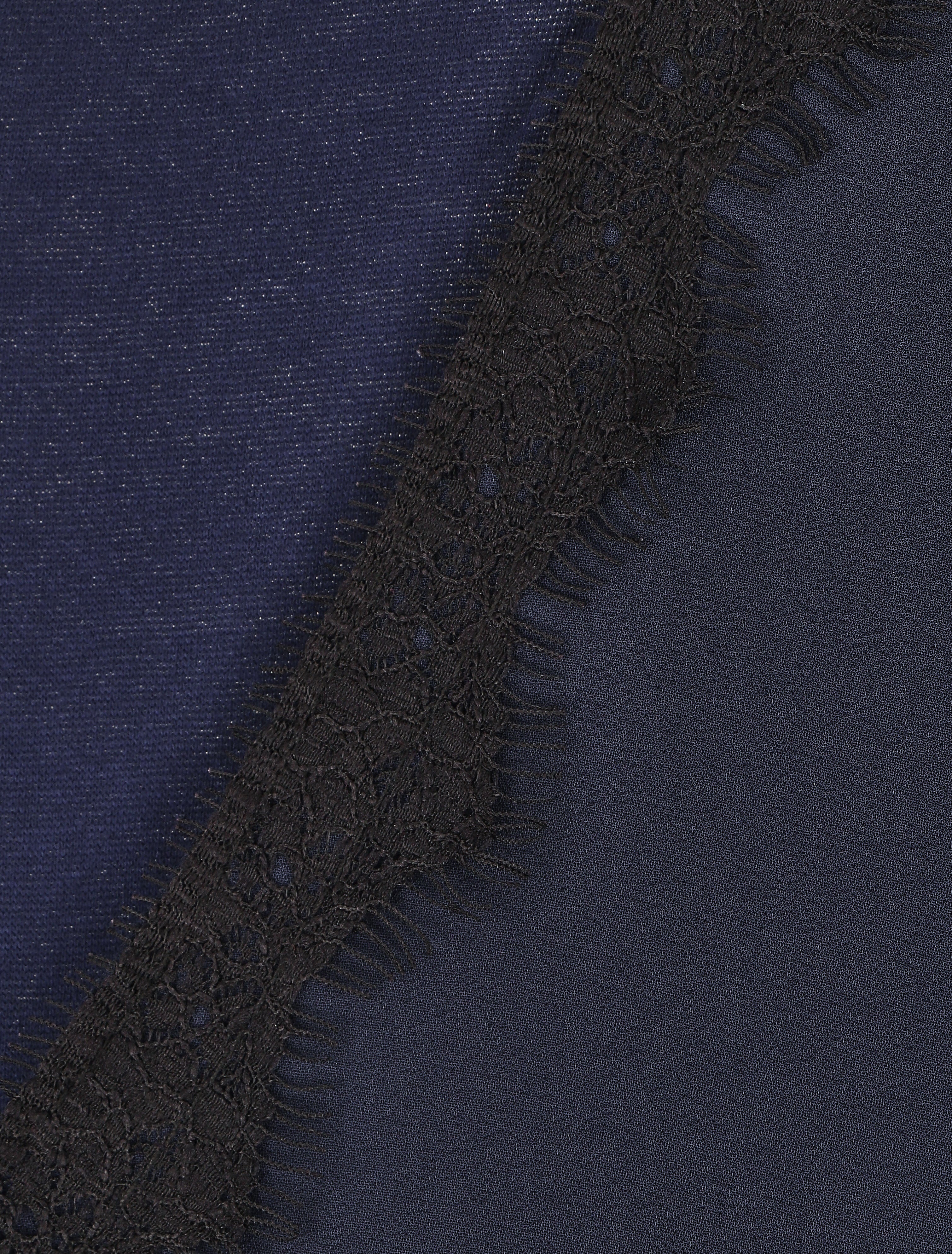 Blouse unie à manches longues et col en dentelle - Marine - 3