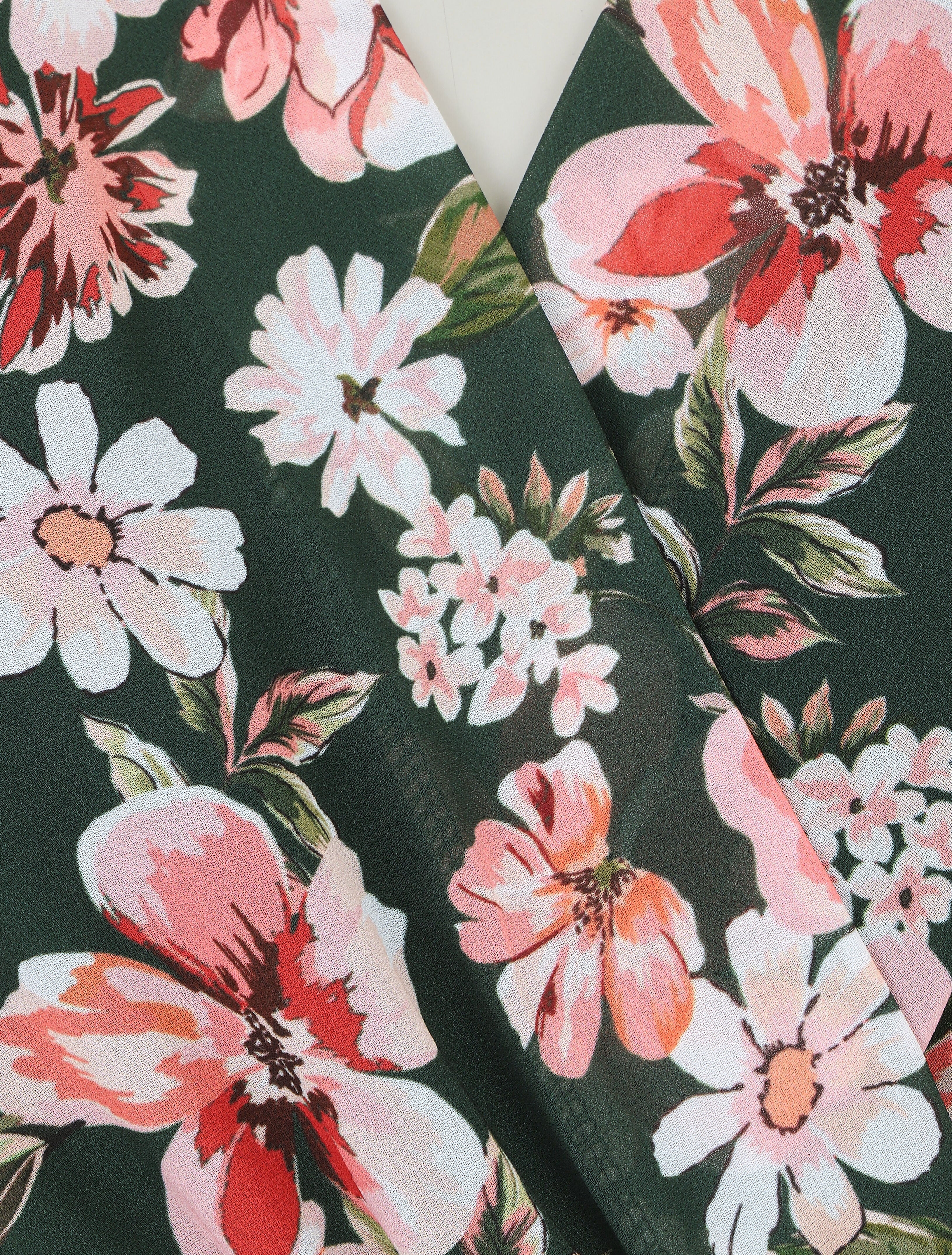 Robe courte imprimé floral col cache-coeur - Vert - 3