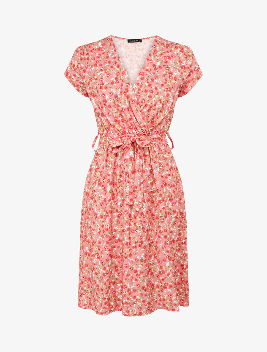 Robe fleurie à col cache-coeur - Rose - 1