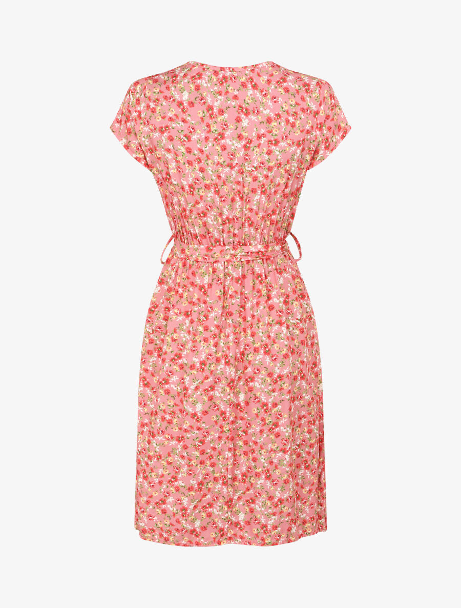 Robe fleurie à col cache-coeur - Rose - 2