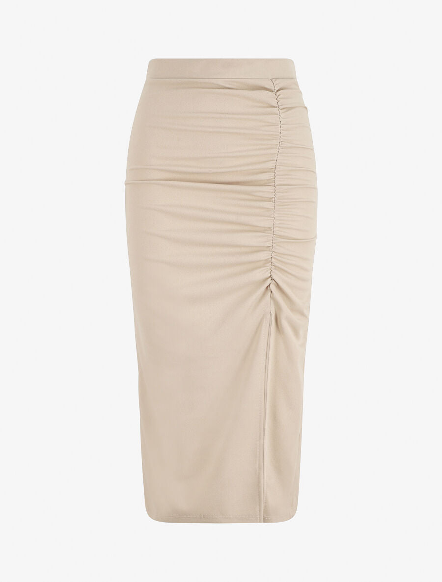 Jupe mi-longue à détail froncé - Beige - 5