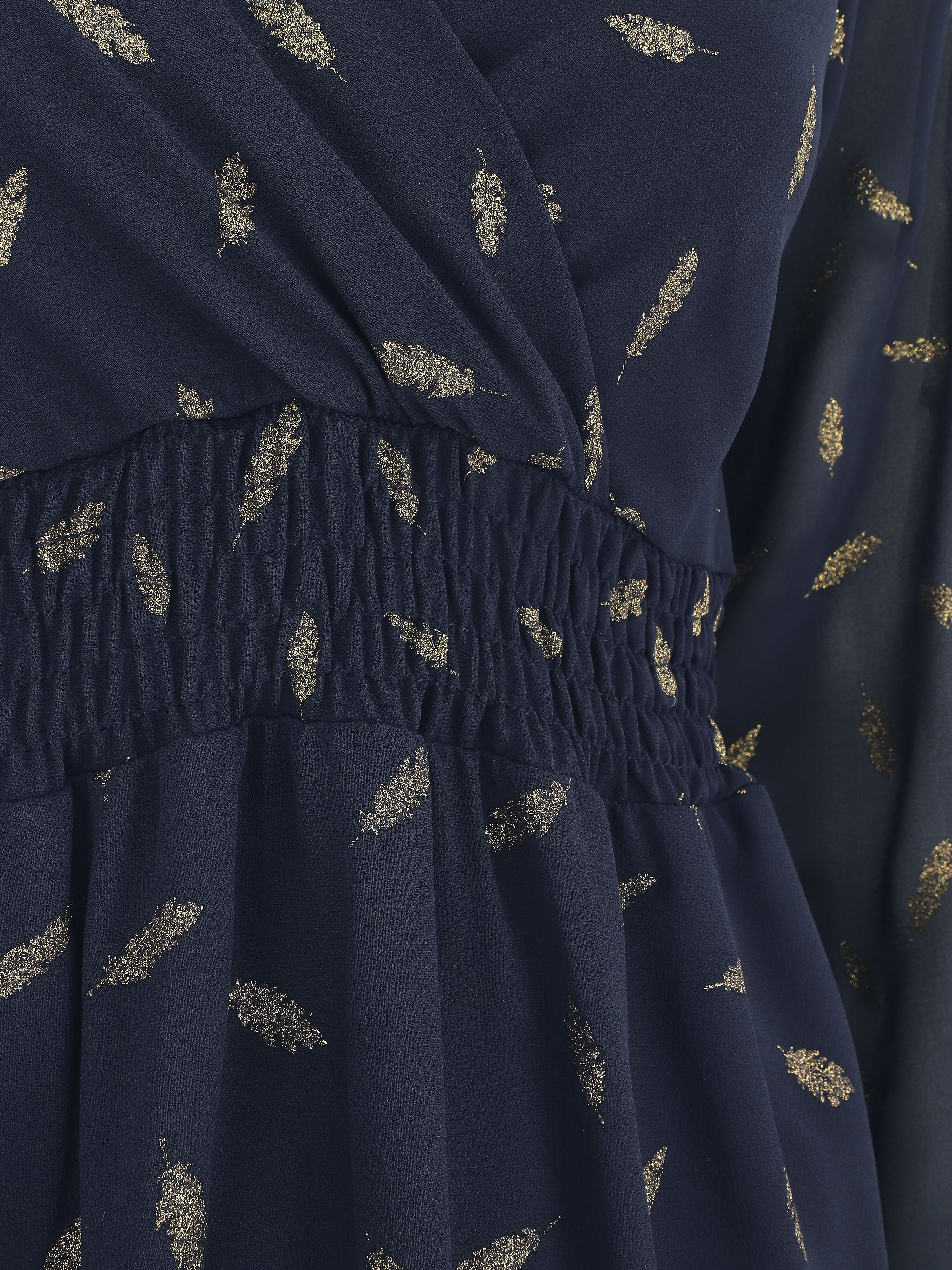 Robe courte manches longues à plumes paillettes - Marine - 3