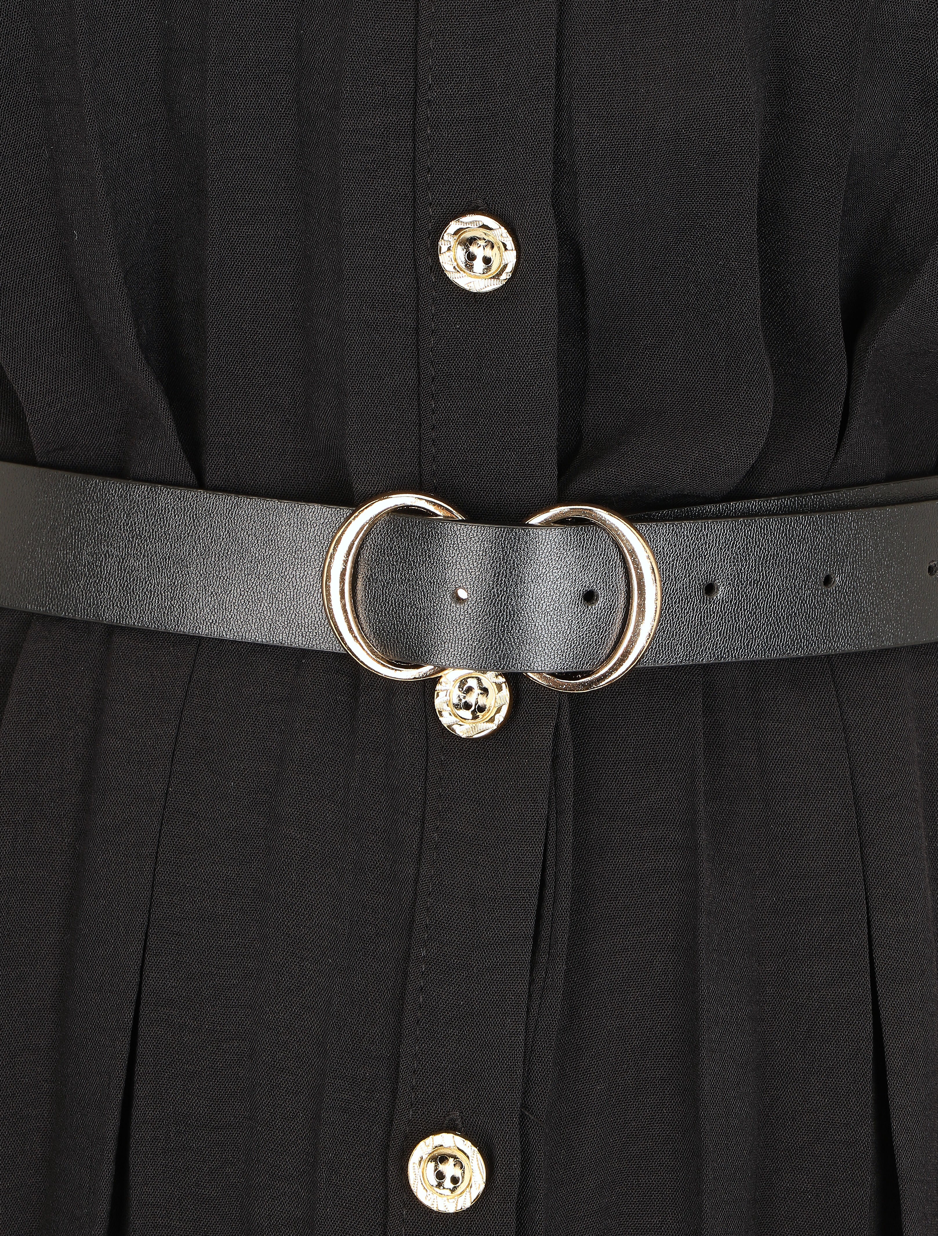 Robe chemise effet plissé à manches 3/4 - Noir - 3