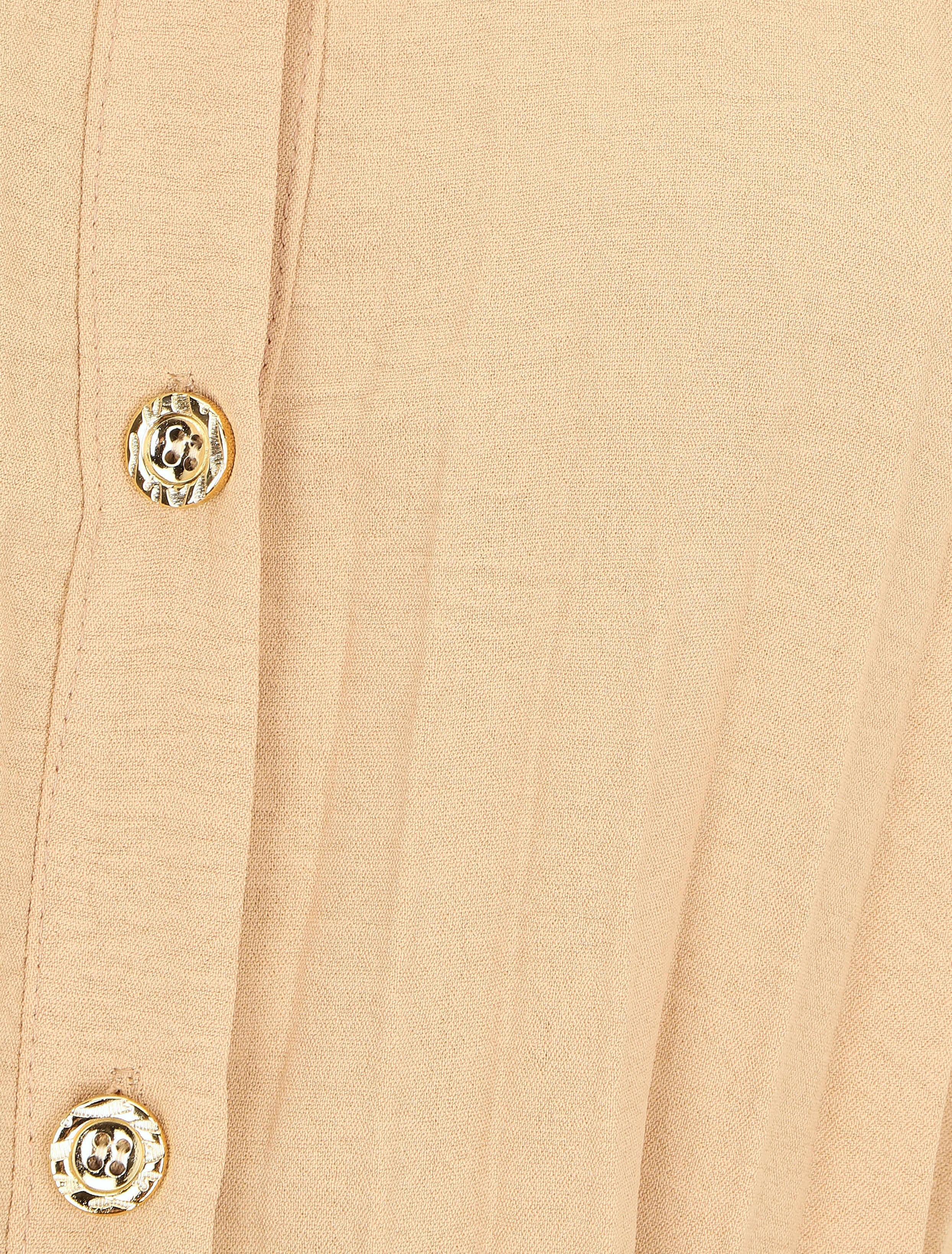 Robe chemise effet plissé à manches 3/4 - Camel - 3