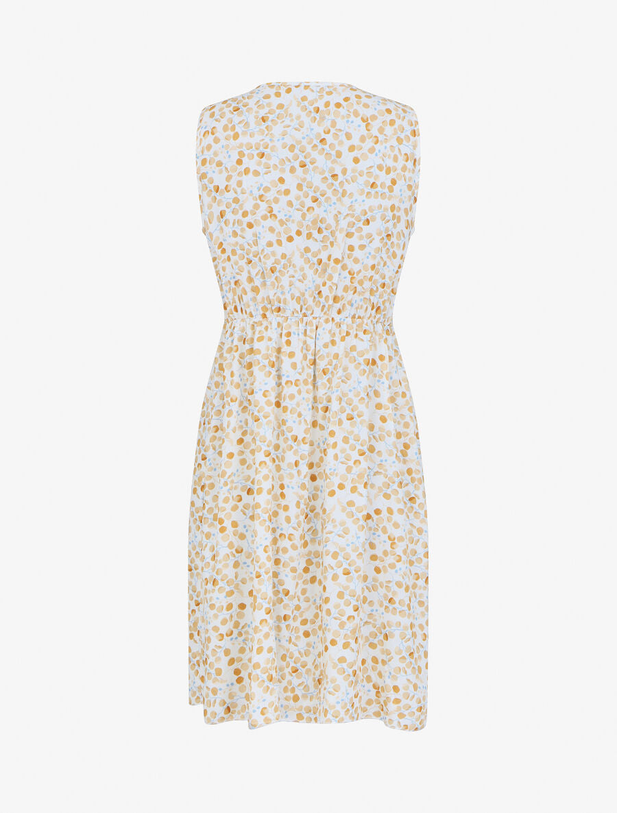 Robe mi-longue sans manches motif feuilles - Beige - 2