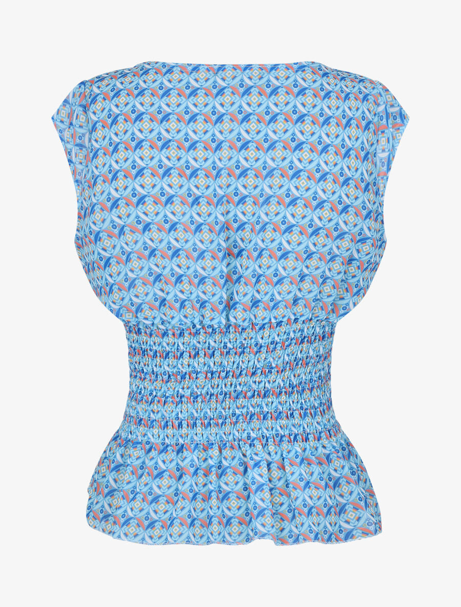 Top élastiqué imprimé graphique - Bleu - 2