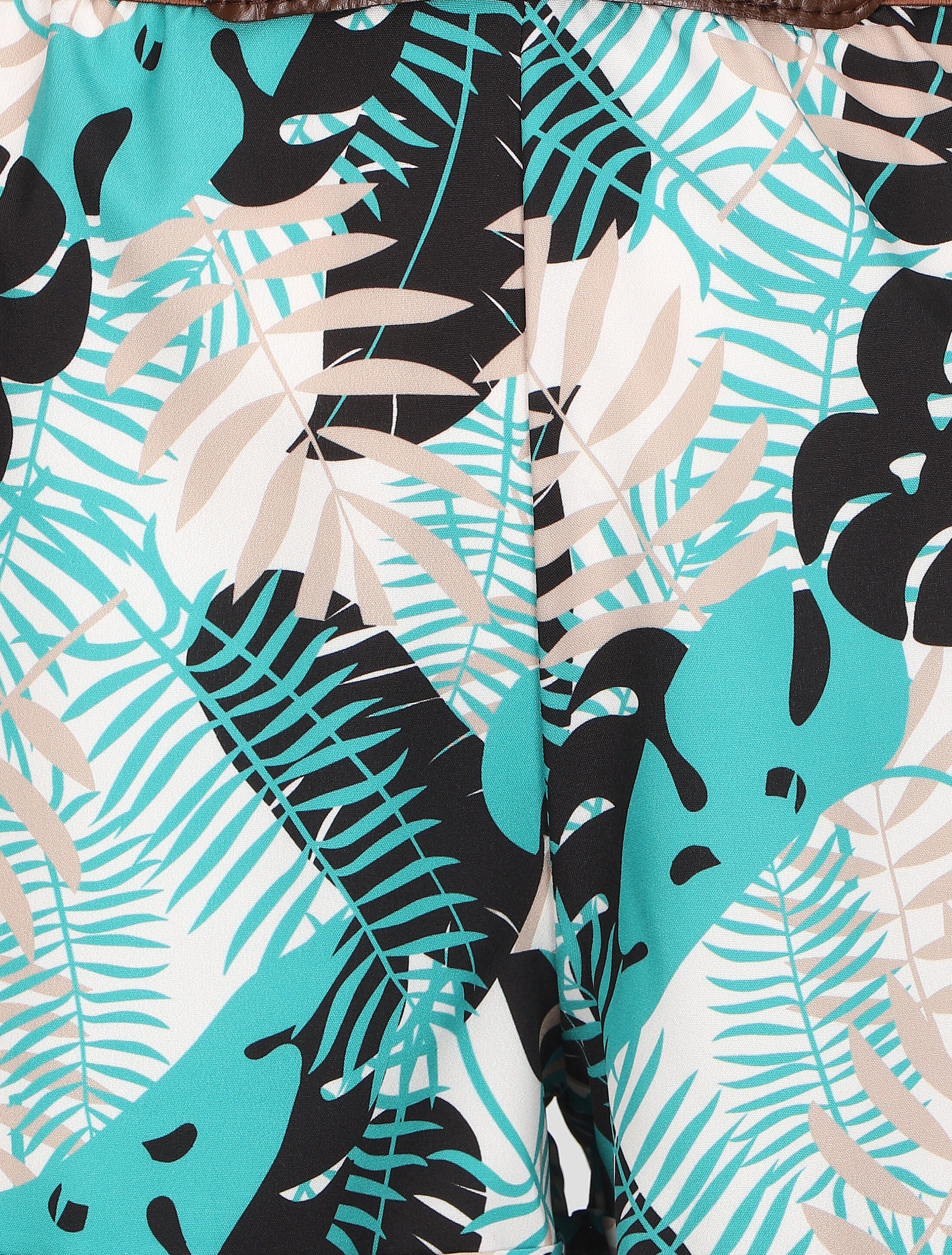 Short à taille haute style corset imprimé tropical - Bleu canard - 3