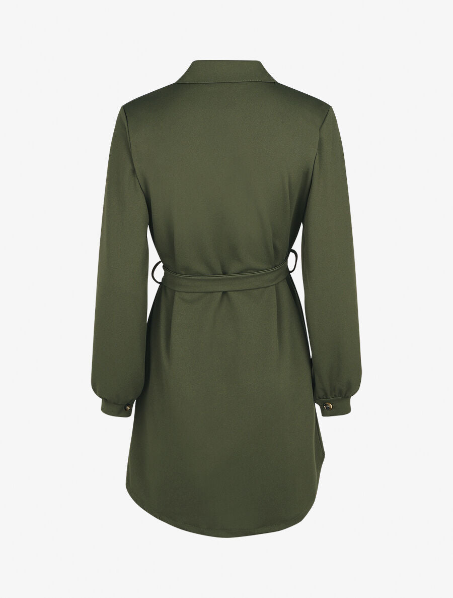 Robe chemise courte manches longues - Kaki - 2