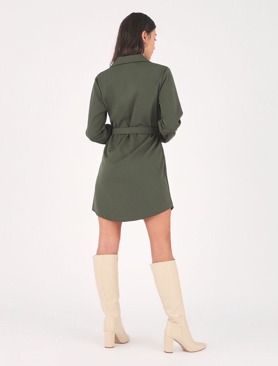Robe chemise courte manches longues - Kaki - 5