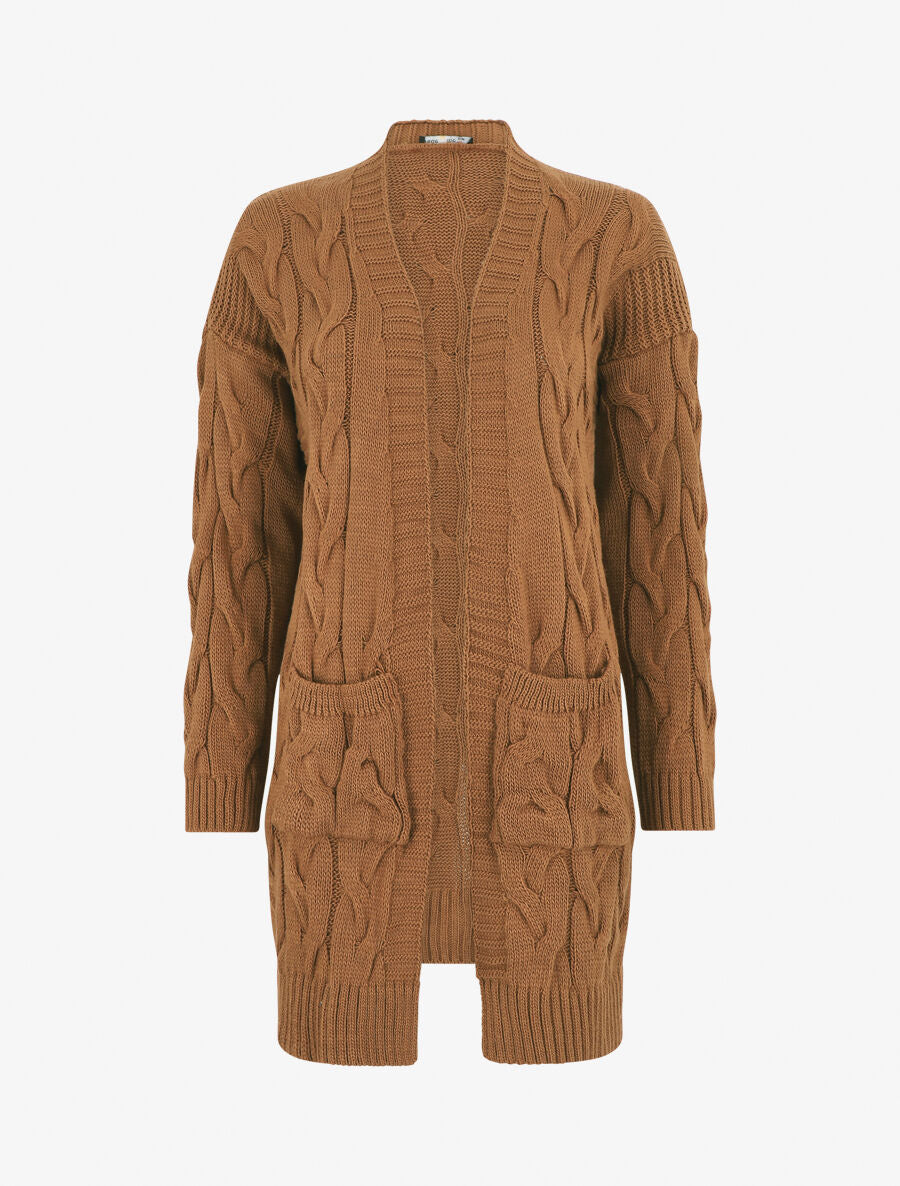 Gilet long effet tressé - Camel - 4