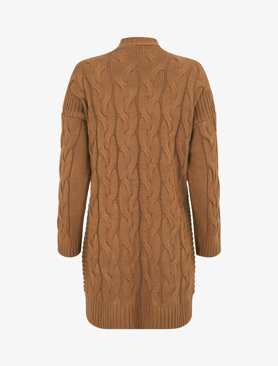 Gilet long effet tressé - Camel - 2