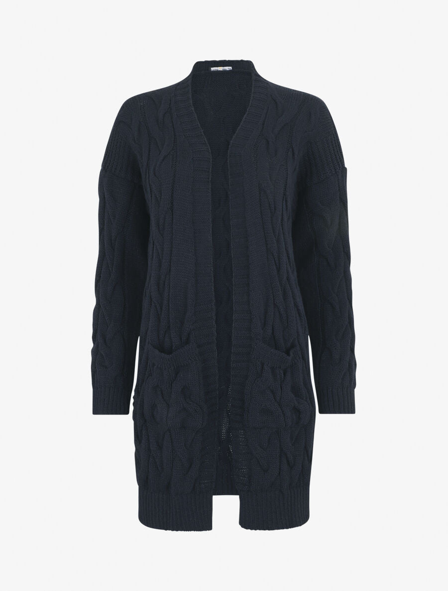Gilet long effet tressé - Marine - 1