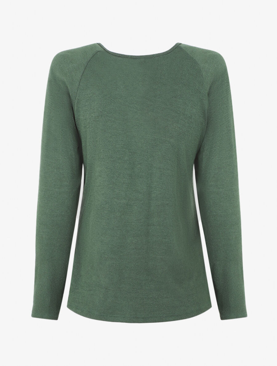 Pull fin uni à col zippé - Vert sapin - 2