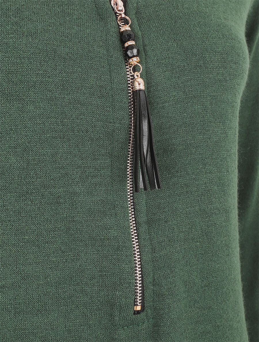 Pull fin uni à col zippé - Vert sapin - 3