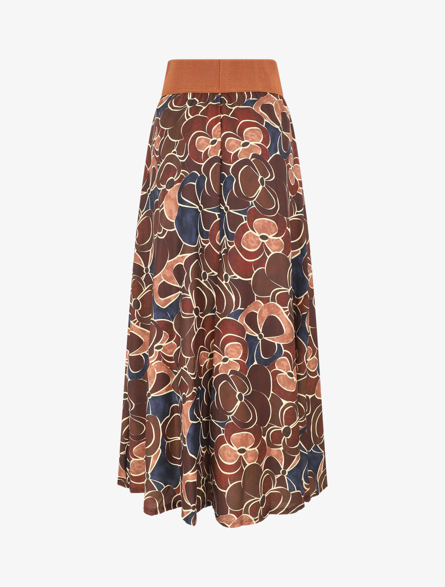 Jupe longue à taille haute imprimé fleuri - Marron - 2
