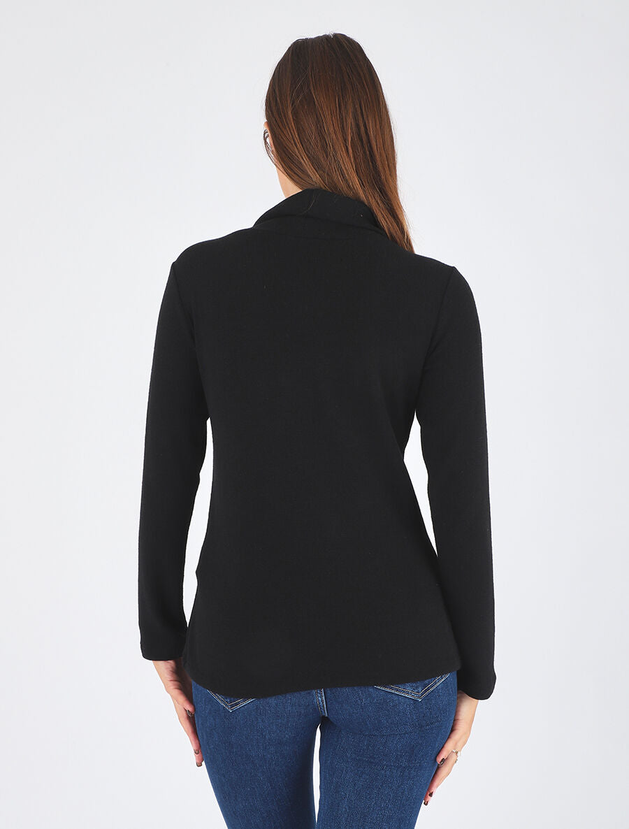 Pull droit col roulé et boutons - Noir - 5