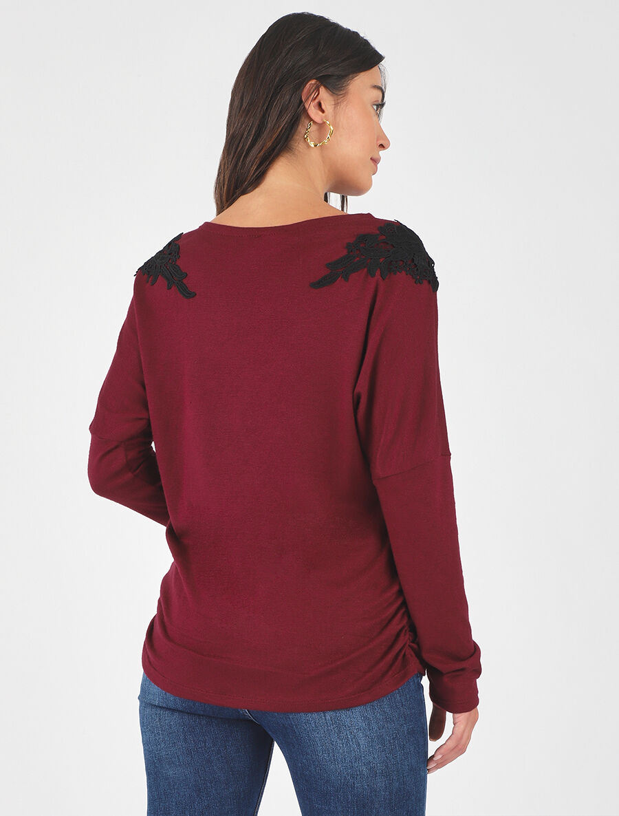 Pull droit empiècements crochet - Bordeaux - 5