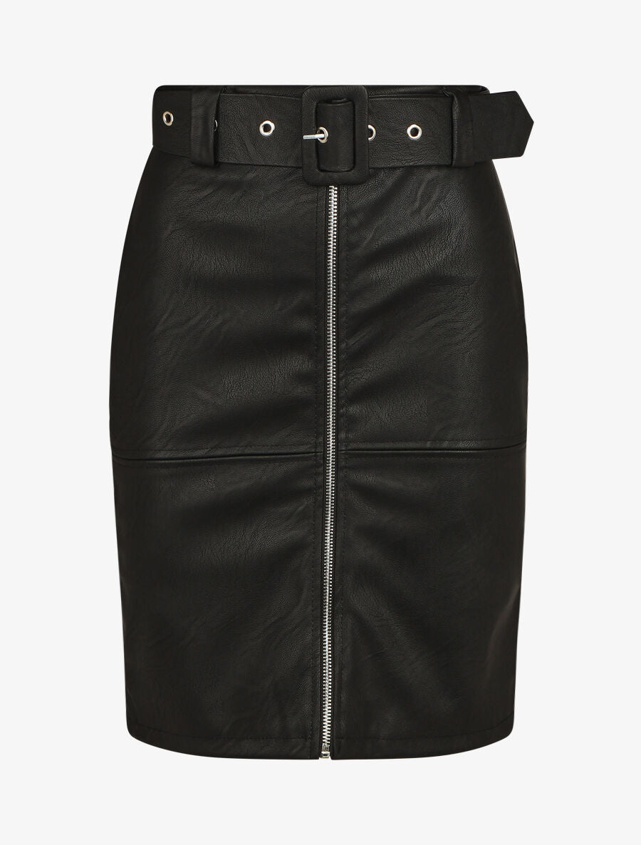 Jupe ajustée taille haute en simili - Noir - 4