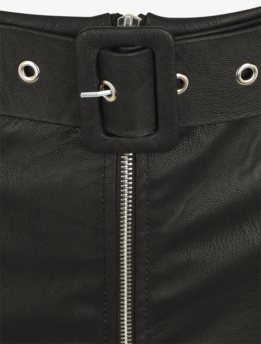 Jupe ajustée taille haute en simili - Noir - 3