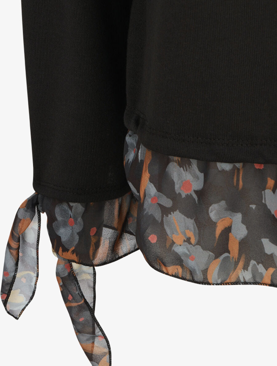 Pull fin bi-matière à imprimé fleuri - Noir - 3