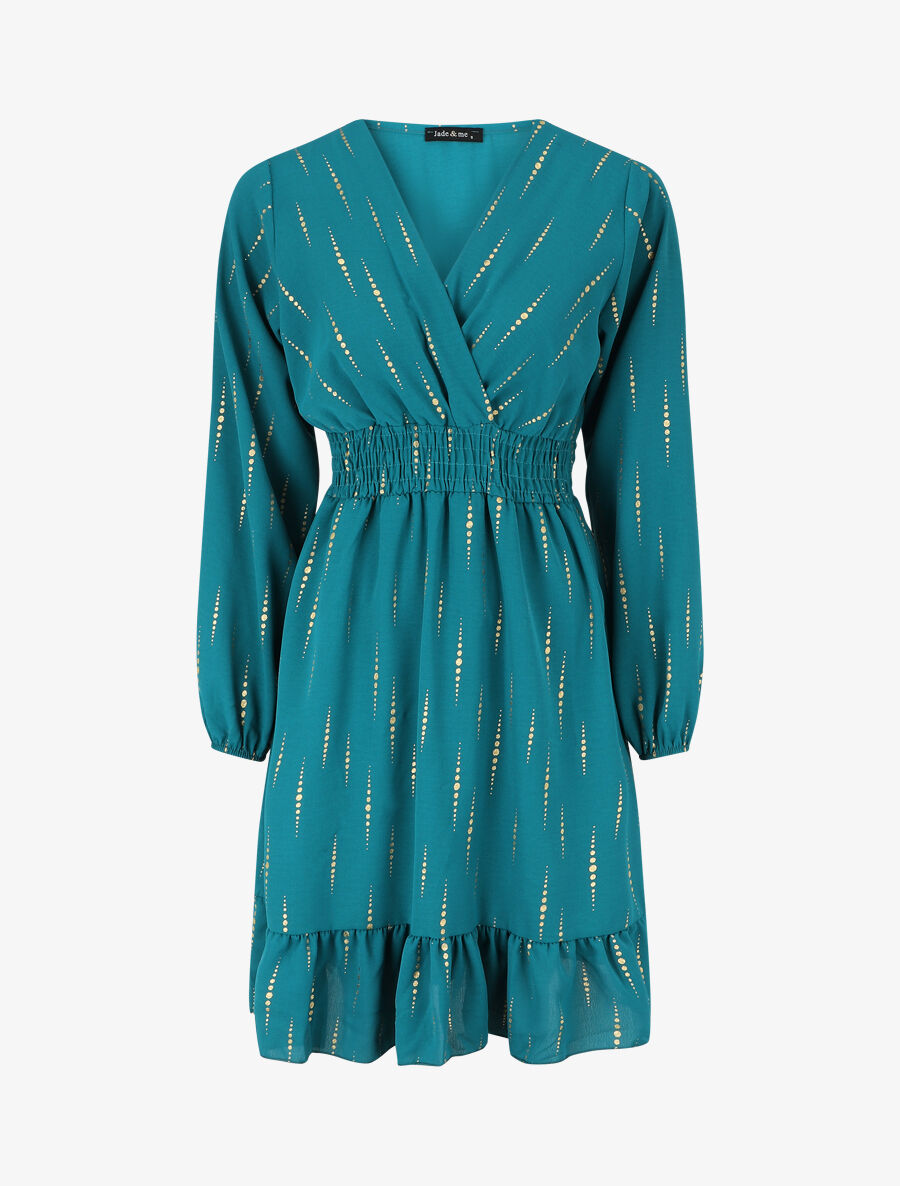 Robe mi-longue évasée imprimé graphique irisé - Bleu canard - 3