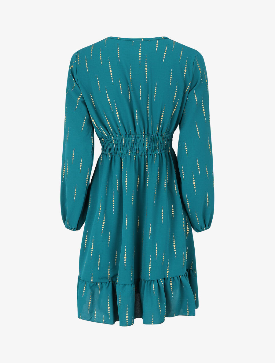 Robe mi-longue évasée imprimé graphique irisé - Bleu canard - 4