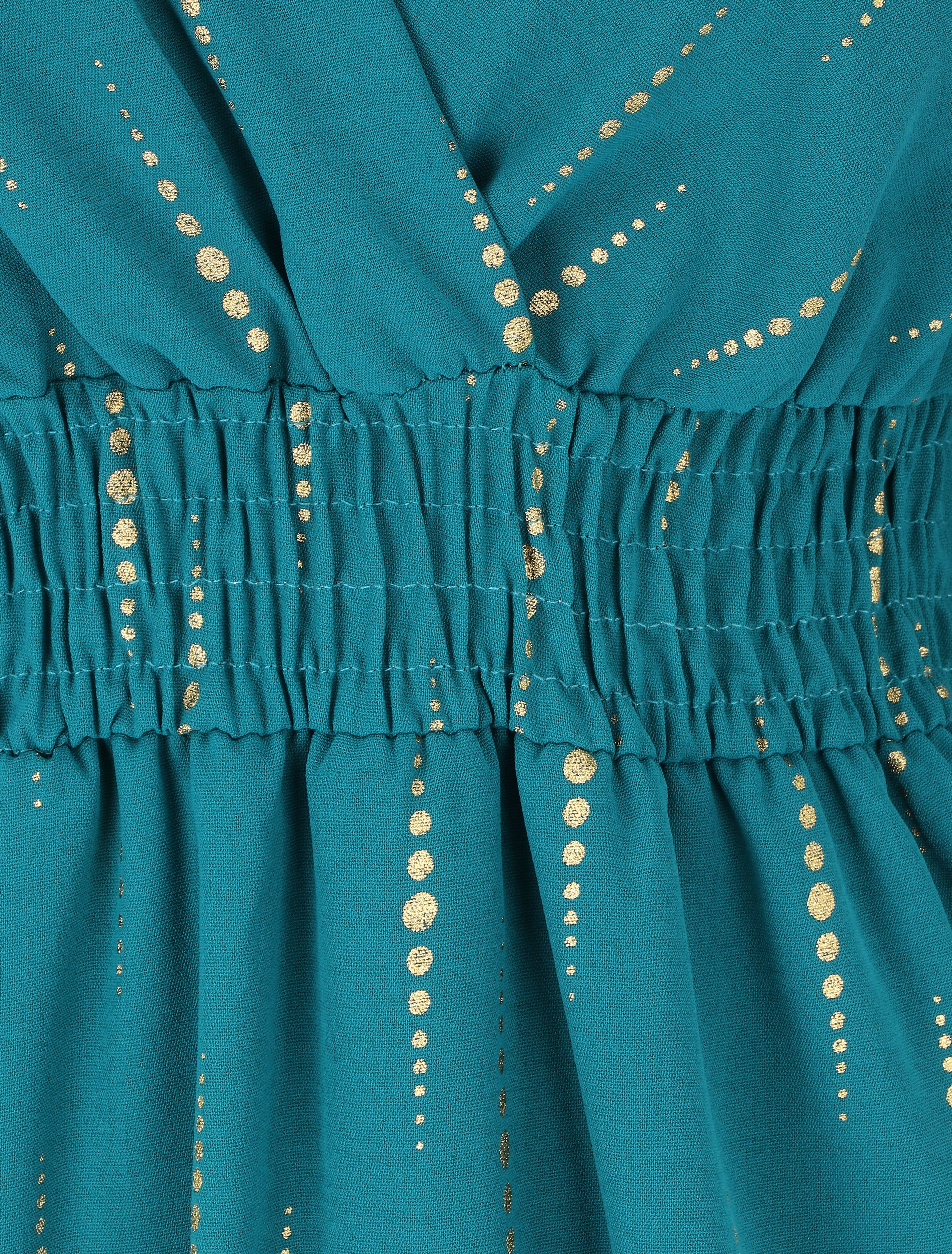 Robe mi-longue évasée imprimé graphique irisé - Bleu canard - 5