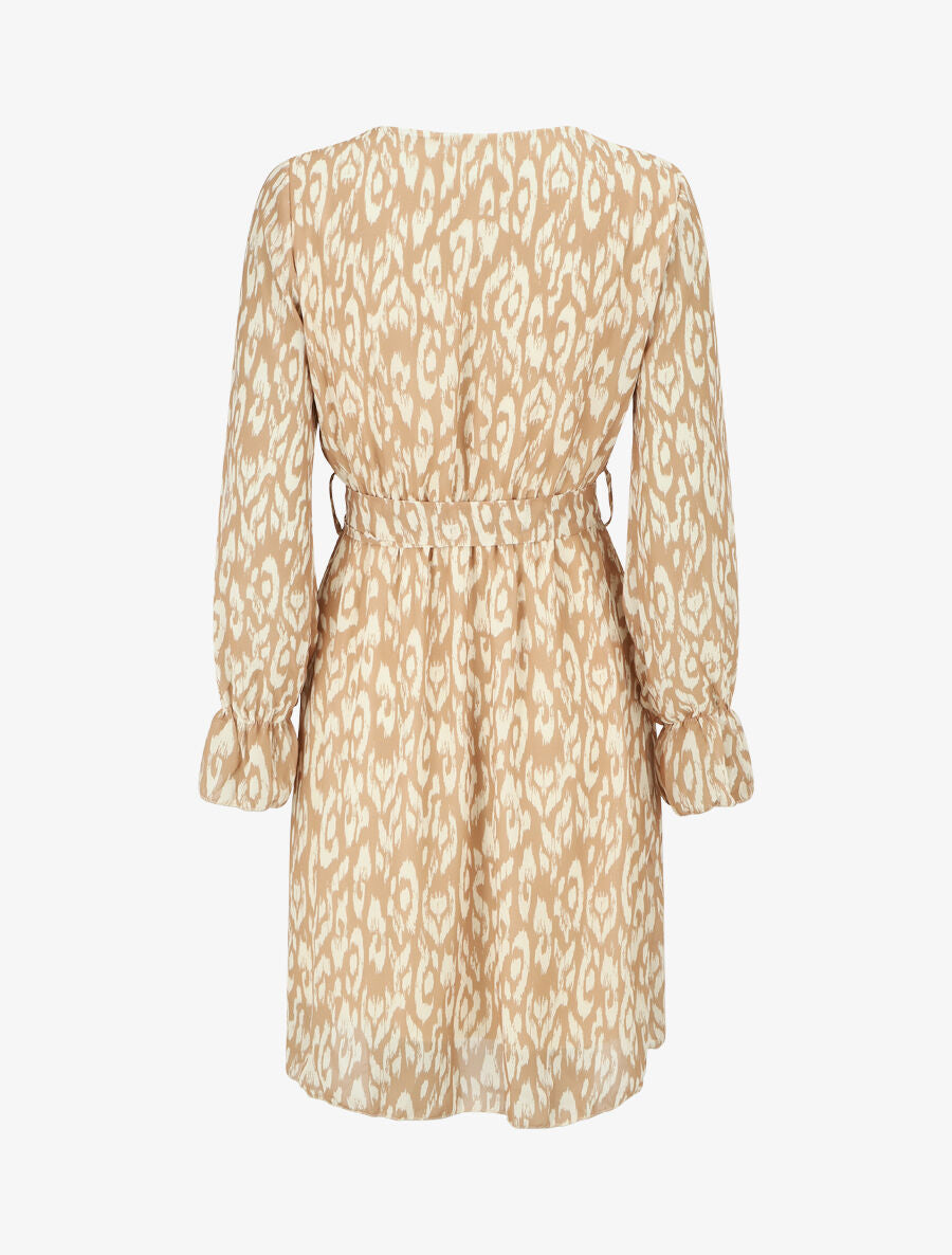 Robe imprimé à col volanté - Beige - 2