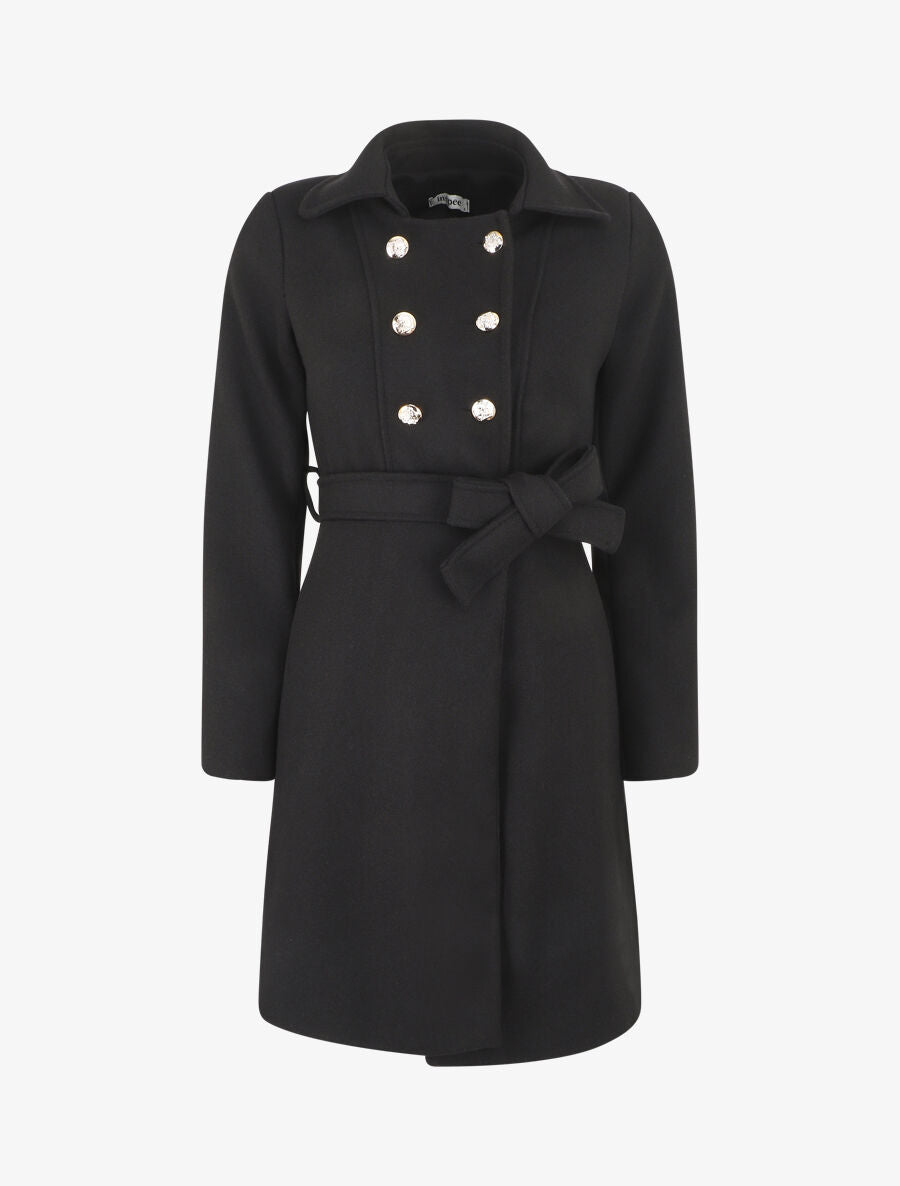 Manteau long uni coupe droite - Noir - 1