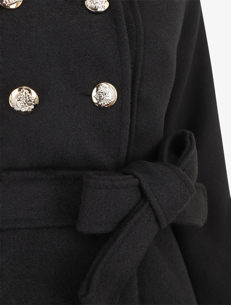 Manteau long uni coupe droite - Noir - 3